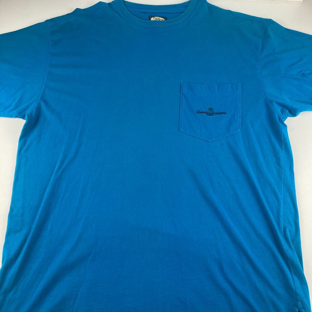 Tommy Bahama Men XL Blue Pocket T-Shirt Embroidered Logo Cotton Tee